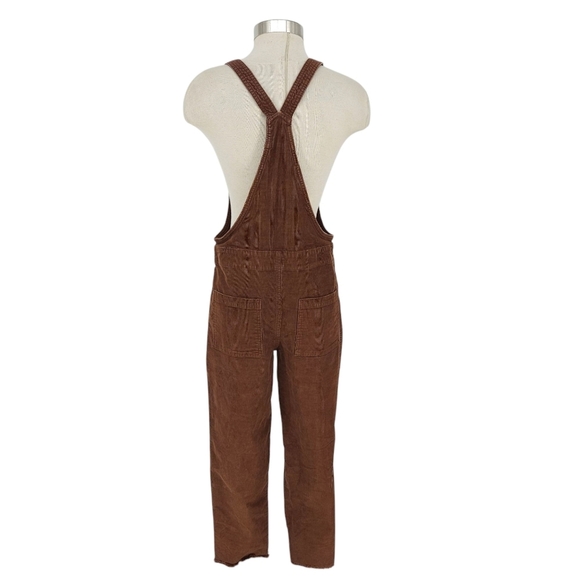 Aerie Straight Leg Overalls Brown Corduroy Raw Hem Crop Ankle Coveralls XS Small - Picture 4 of 7
